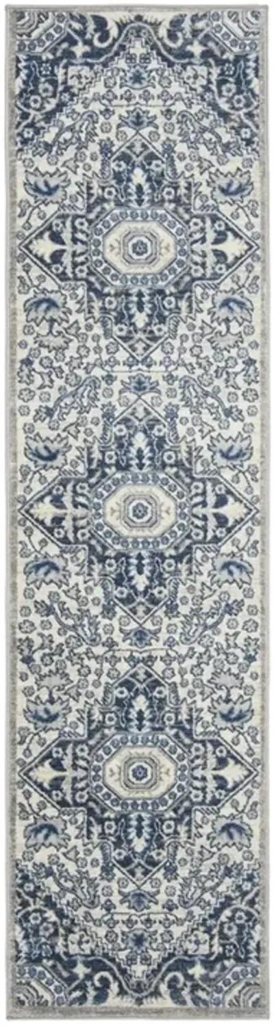 Brentwood 816 Cream / Blue 2' X 6' Runner Powerloomed Rug