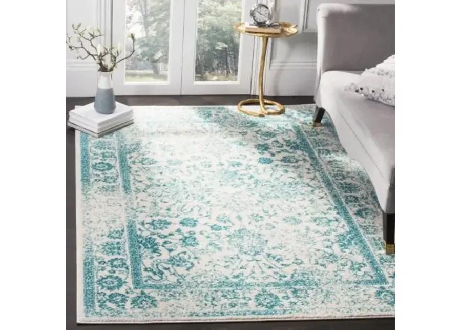 Adirondack Contemporary Ivory / Teal 6' X 9' Powerloomed Rug