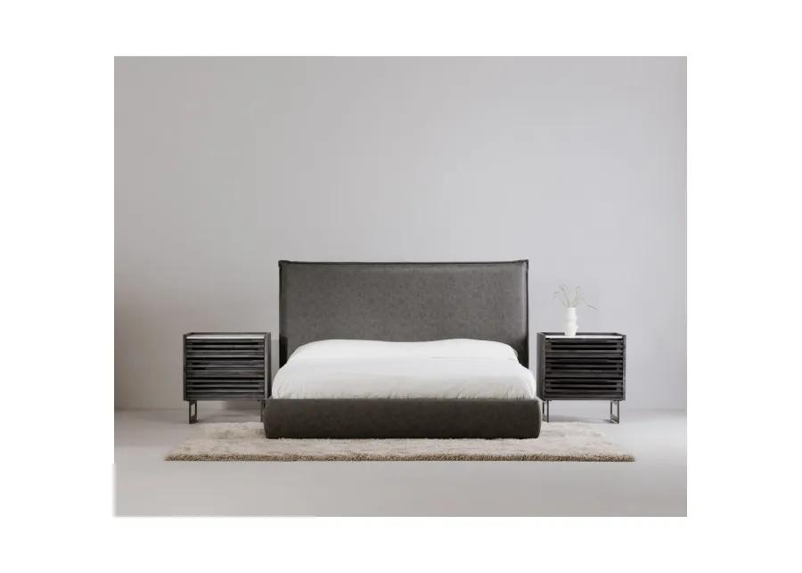 LUZON QUEEN BED SLATE VEGAN LEATHER