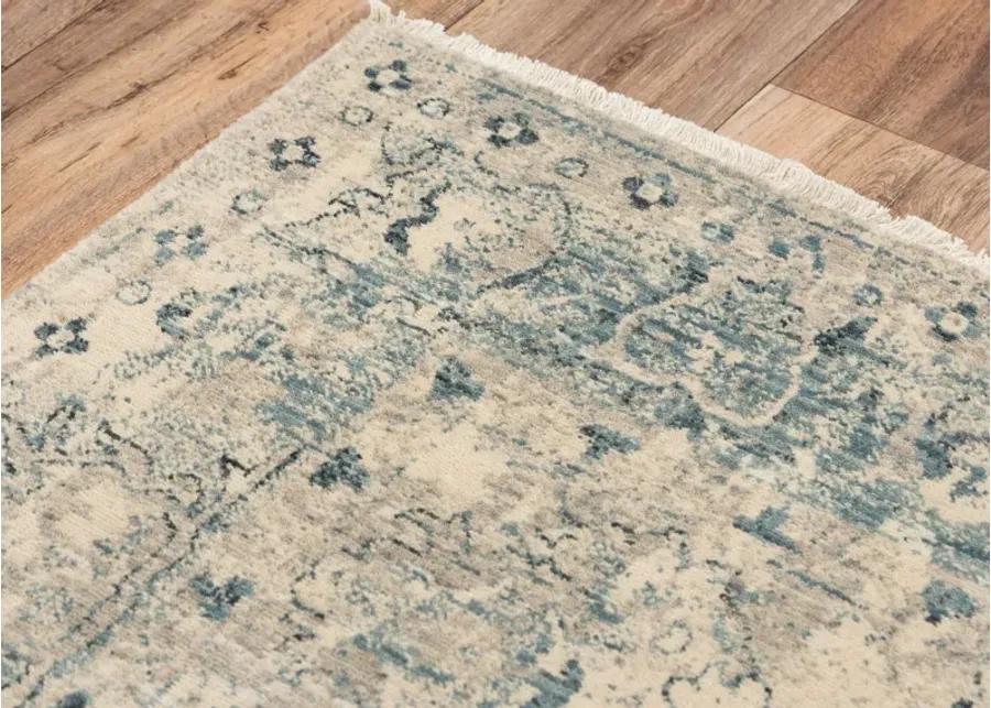 Platinum Beige/Blue Distressed Classical Proprietary Wool 10' x 13' Rectangle Rug