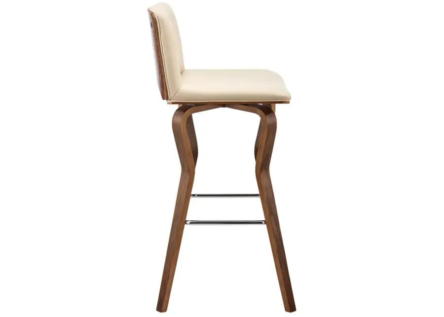 Gerty 26" Swivel Cream Faux Leather and Walnut Wood Bar Stool