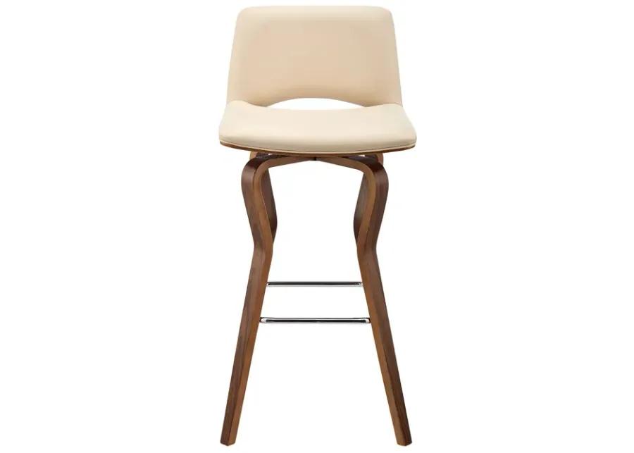 Gerty 26" Swivel Cream Faux Leather and Walnut Wood Bar Stool