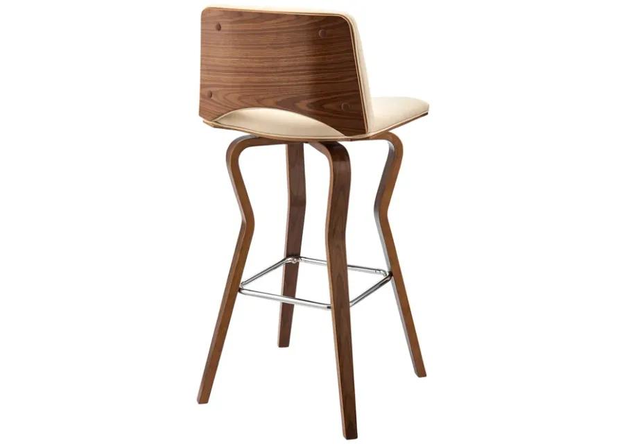 Gerty 26" Swivel Cream Faux Leather and Walnut Wood Bar Stool