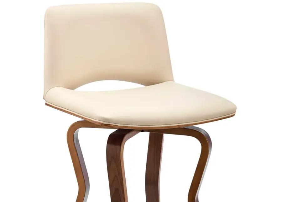 Gerty 26" Swivel Cream Faux Leather and Walnut Wood Bar Stool