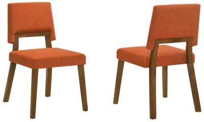 Channell Wood Dining Chair in Walnut Finish with Orange Fabric - Set of 2