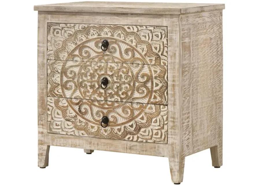 Mariska 3-drawer Wooden Accent Cabinet White Distressed