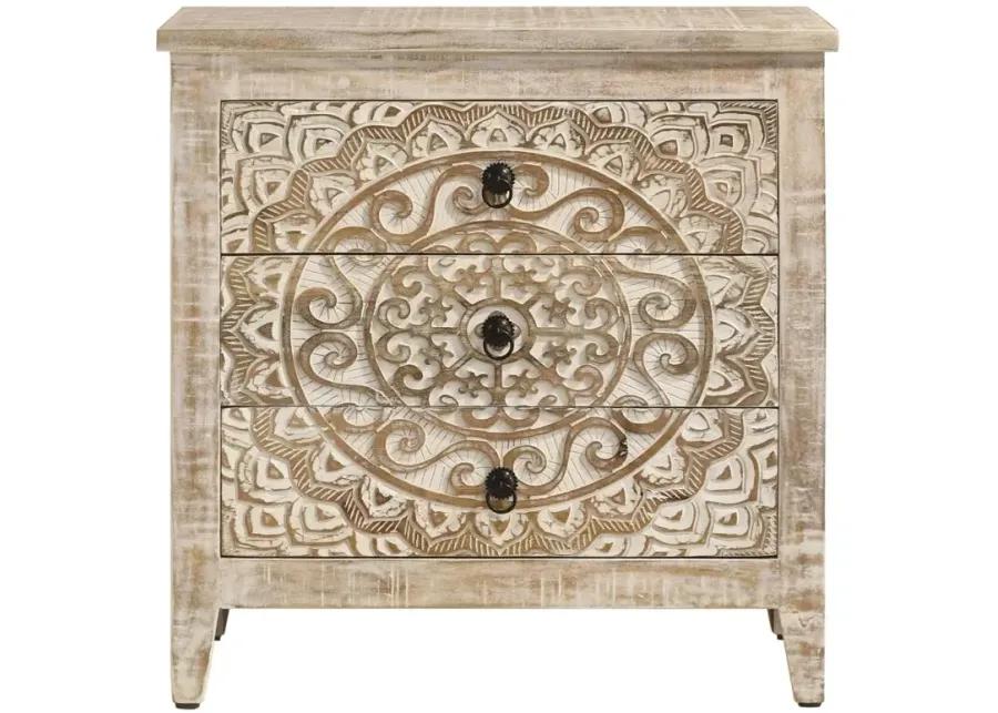 Mariska 3-drawer Wooden Accent Cabinet White Distressed