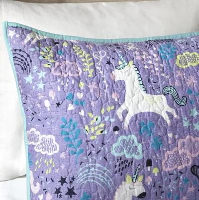 Urban Habitat Kids Lola Purple Unicorn Reversible Cotton  Quilt Set with Throw Pillows