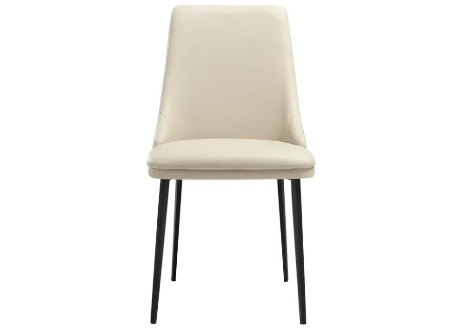 Genesis Upholstered Dining Chair in Beige Faux Leather with Black Metal Legs - Set of 2