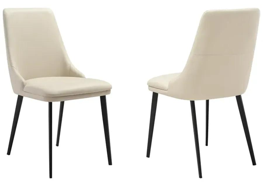 Genesis Upholstered Dining Chair in Beige Faux Leather with Black Metal Legs - Set of 2