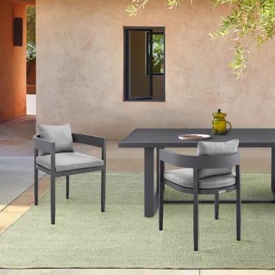 Menorca Outdoor Patio Dining Chairs in Aluminum with Grey Cushions - Set of 2