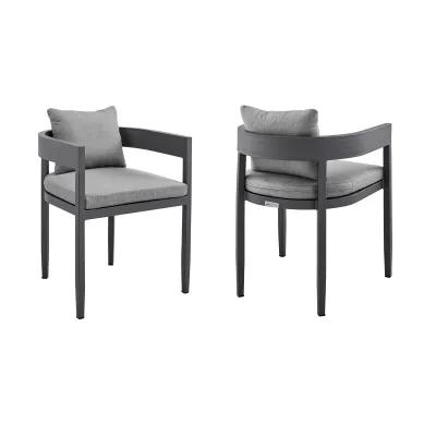 Menorca Outdoor Patio Dining Chairs in Aluminum with Grey Cushions - Set of 2