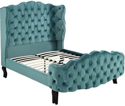 Violette Queen Tufted Wingback Performance Velvet Platform Bed