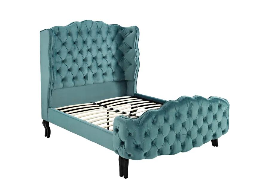 Violette Queen Tufted Wingback Performance Velvet Platform Bed