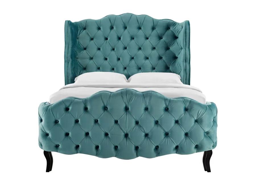 Violette Queen Tufted Wingback Performance Velvet Platform Bed