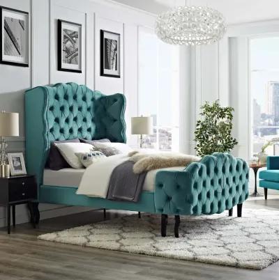 Violette Queen Tufted Wingback Performance Velvet Platform Bed