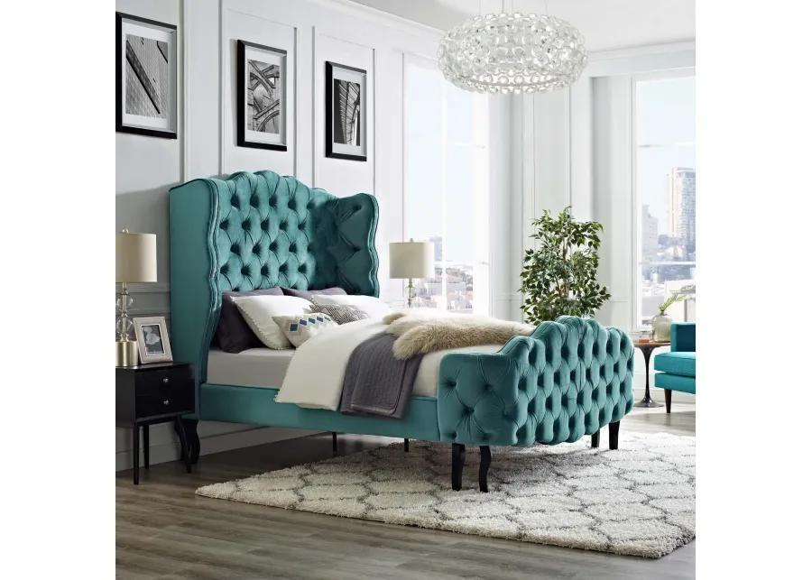 Violette Queen Tufted Wingback Performance Velvet Platform Bed