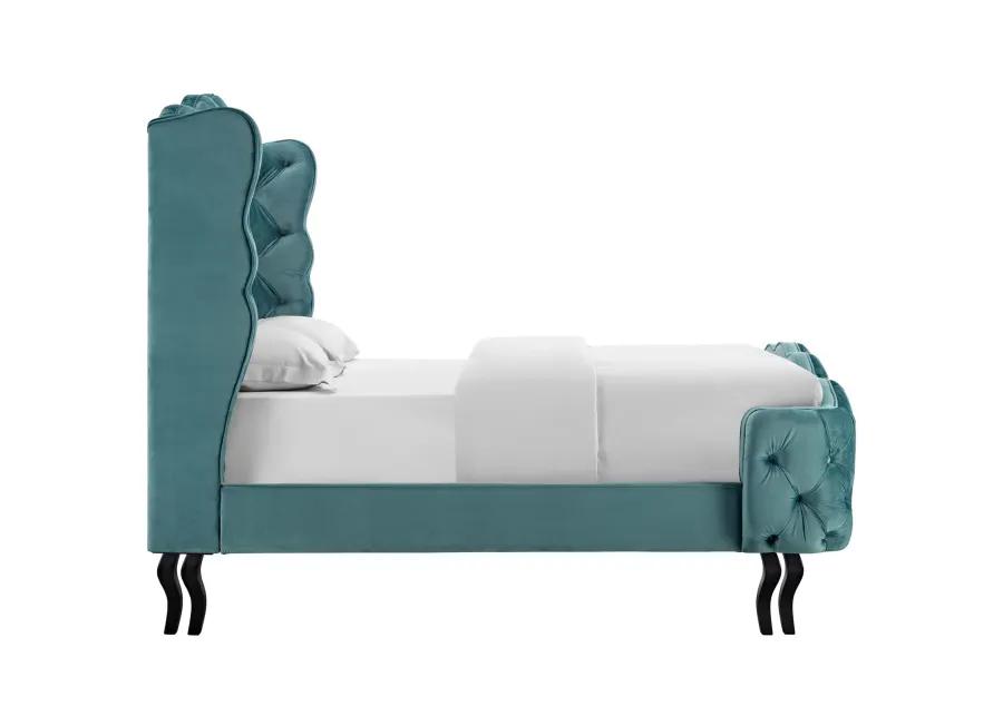 Violette Queen Tufted Wingback Performance Velvet Platform Bed