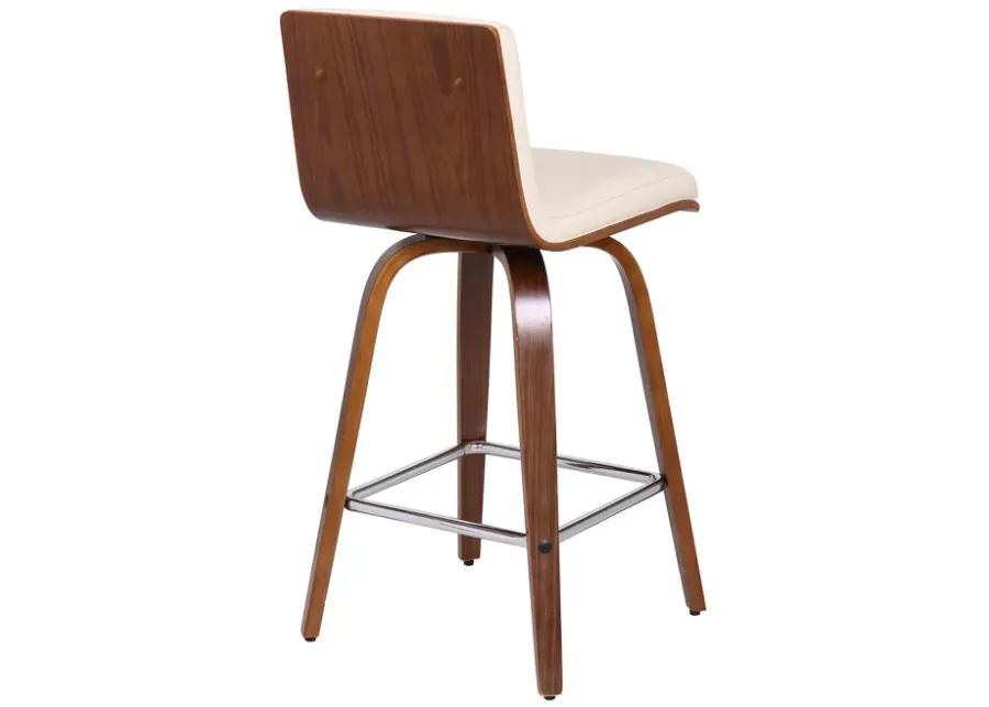 Vienna 26" Counter Height Swivel Cream Faux Leather and Walnut Wood Bar Stool