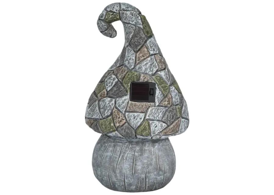 14" Mushroom Statue With Solar Flowers, Grey Multi