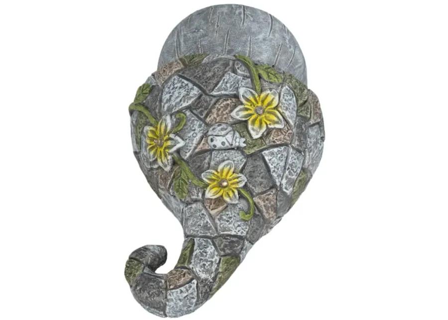 14" Mushroom Statue With Solar Flowers, Grey Multi