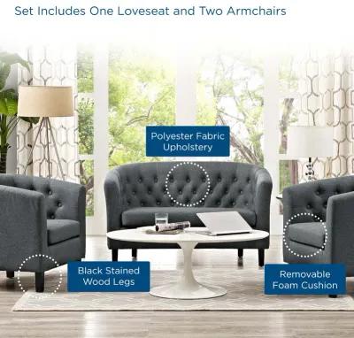 Prospect 3 Piece Upholstered Fabric Loveseat and Armchair Set