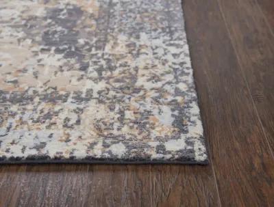 Gossamer Dark Gray Floral, Distress 100% New Zealand Wool 8' x 10' Rectangle Rug