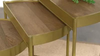 Tristen 3-Piece Demilune Nesting Table With Recessed Top Brown and Gold