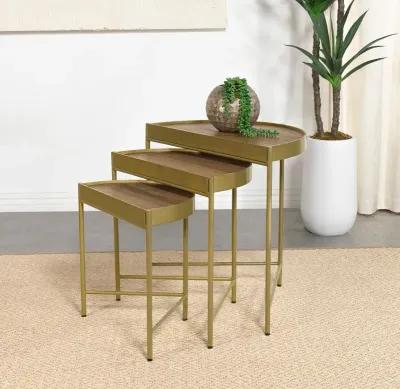 Tristen 3-Piece Demilune Nesting Table With Recessed Top Brown and Gold