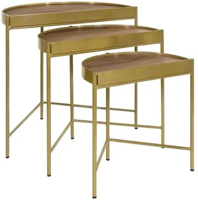 Tristen 3-Piece Demilune Nesting Table With Recessed Top Brown and Gold