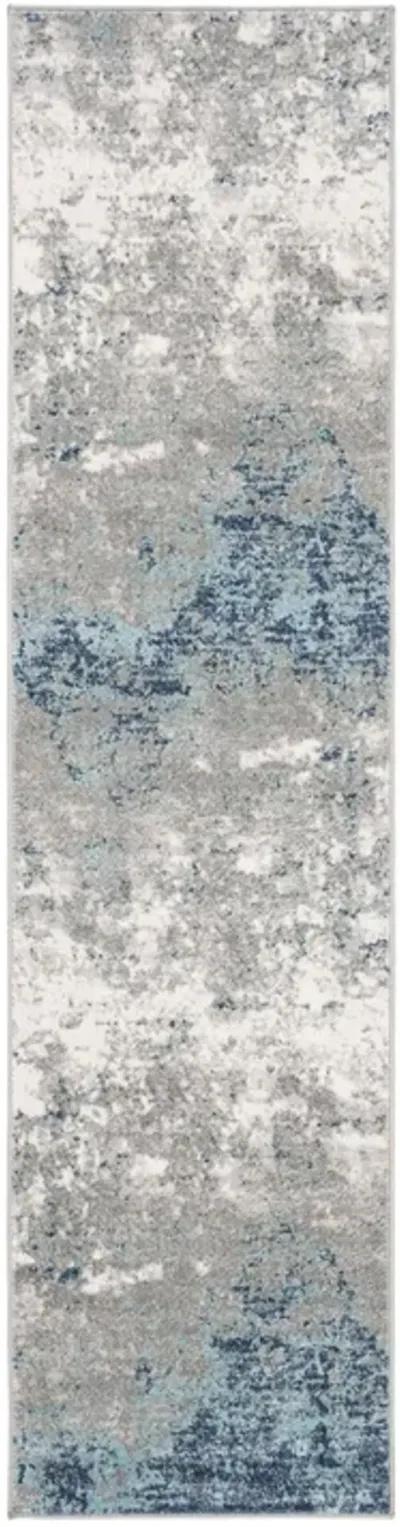 Brentwood 822 Light Grey / Blue 2' X 12' Runner Powerloomed Rug