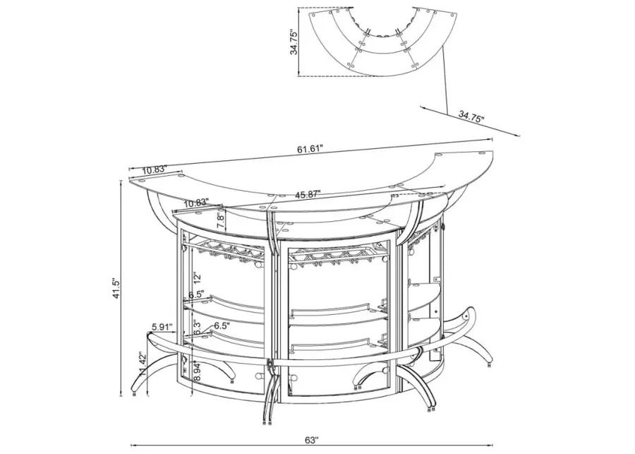 Dallas 2-shelf Curved Home Bar Silver and Frosted Glass (Set of 3)