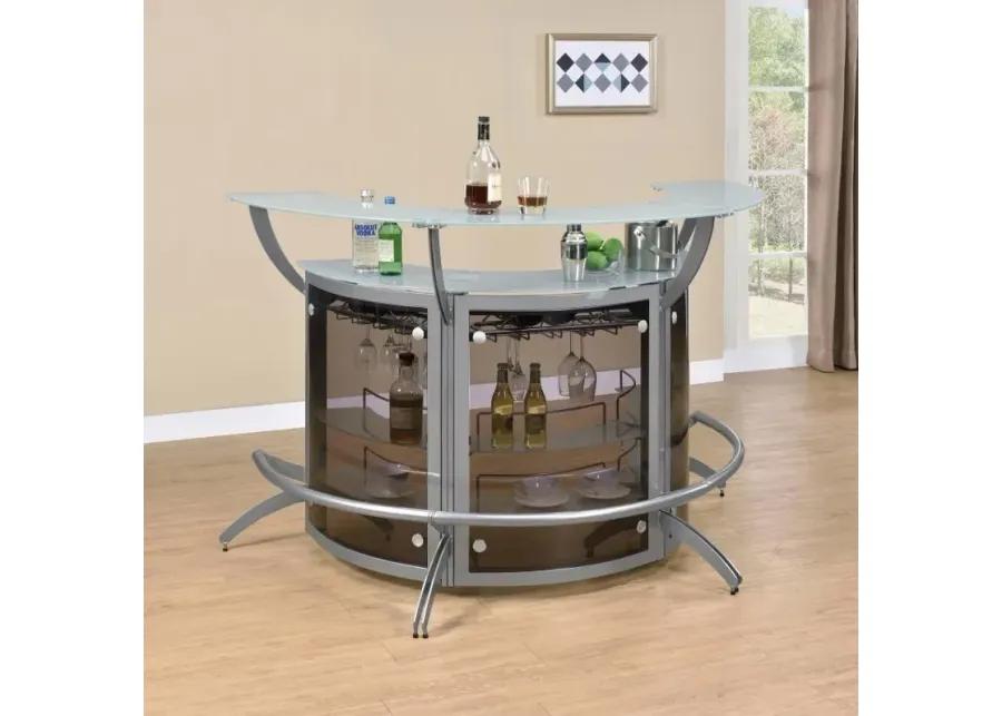 Dallas 2-shelf Curved Home Bar Silver and Frosted Glass (Set of 3)