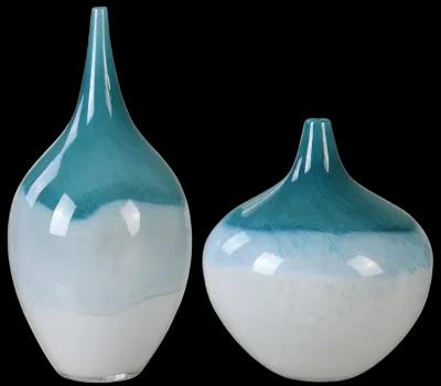 Carla Teal White Vases, S/2