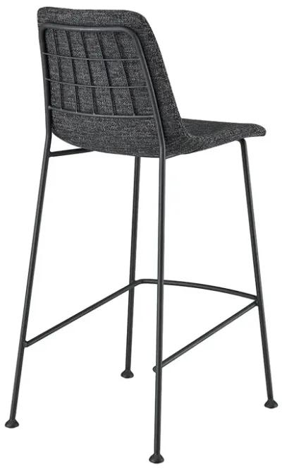 Elma-C Counter Stool In Black Fabric with Matte Black Frame and Legs - Set Of 2