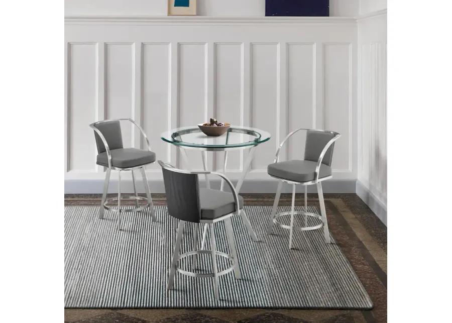 Naomi and Livingston 4-Piece Counter Height Dining Set in Brushed Stainless Steel and Grey Faux Leather