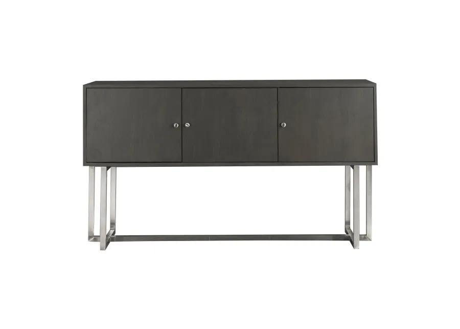 Prague Contemporary Buffet in Brushed Stainless Steel Finish and Gray Wood