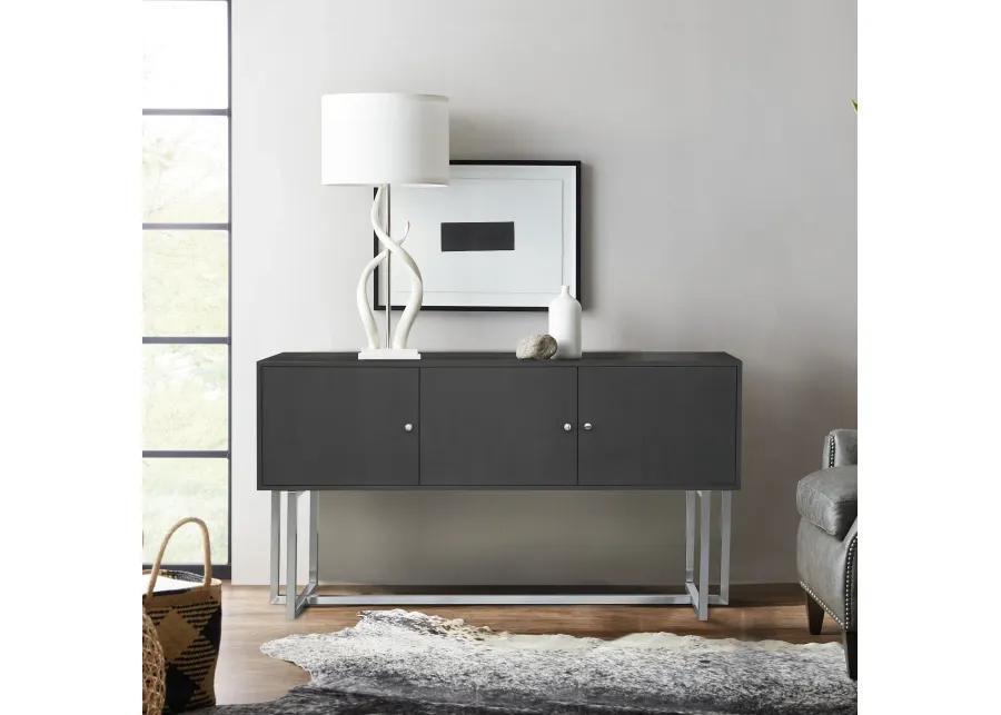 Prague Contemporary Buffet in Brushed Stainless Steel Finish and Gray Wood