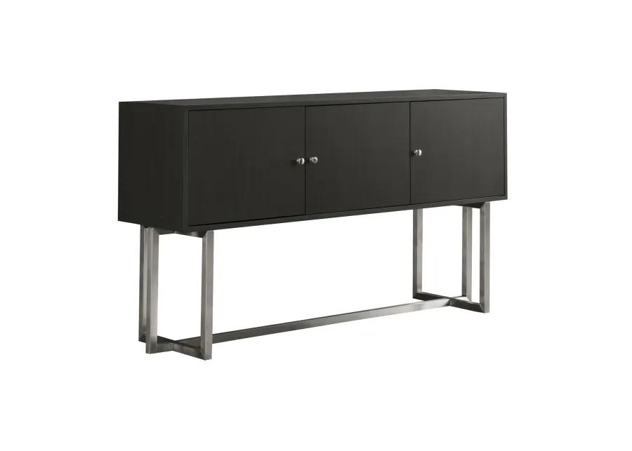 Prague Contemporary Buffet in Brushed Stainless Steel Finish and Gray Wood