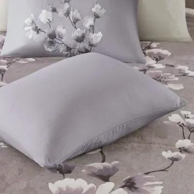 N Natori Sakura Blossom Lilac 3 Piece Cotton Sateen Printed Duvet Cover Set