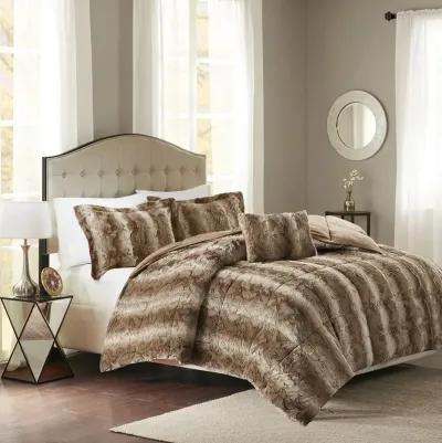 Madison Park Zuri Tan 4PC Faux Fur Comforter Set