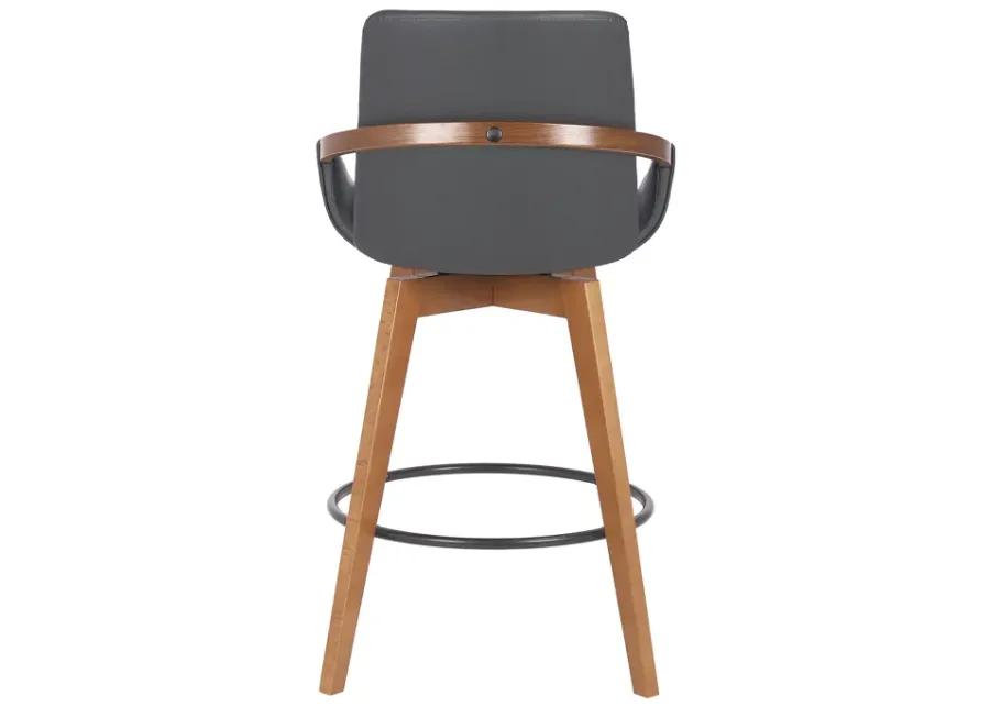 Baylor 26" Gray Faux Leather and Walnut Wood Swivel Bar Stool