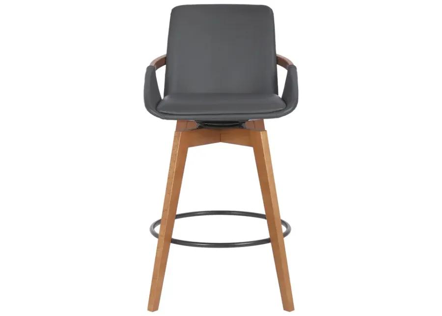 Baylor 26" Gray Faux Leather and Walnut Wood Swivel Bar Stool