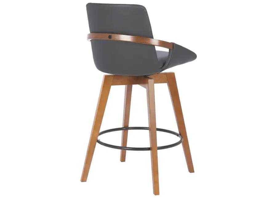 Baylor 26" Gray Faux Leather and Walnut Wood Swivel Bar Stool