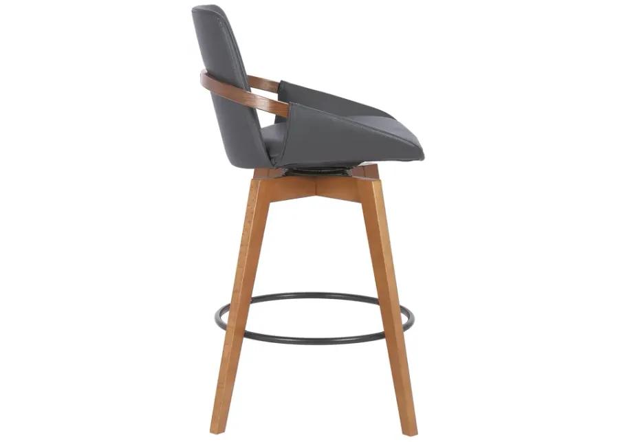 Baylor 26" Gray Faux Leather and Walnut Wood Swivel Bar Stool