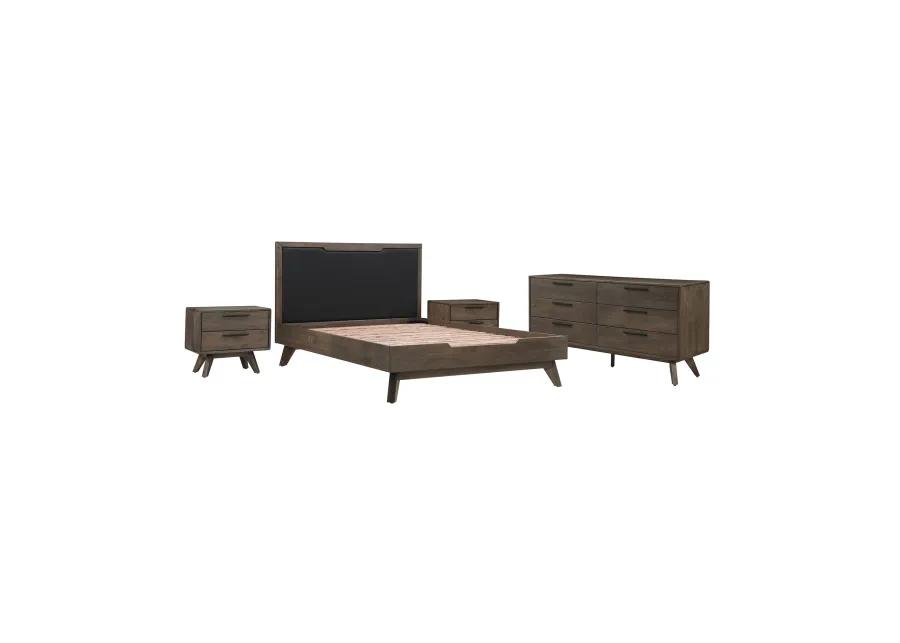 Astoria 4 Piece Queen Bedroom Set in Oak with Black Faux Leather 