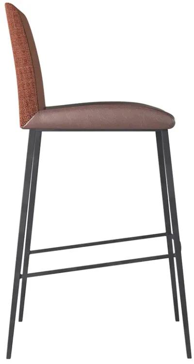 Rasmus-B Bar Stool with Dark Brown Leatherette and Orange Fabric with Matte Black Legs - Set of 2