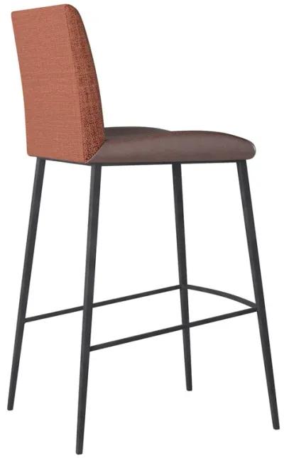 Rasmus-B Bar Stool with Dark Brown Leatherette and Orange Fabric with Matte Black Legs - Set of 2