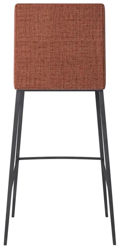 Rasmus-B Bar Stool with Dark Brown Leatherette and Orange Fabric with Matte Black Legs - Set of 2