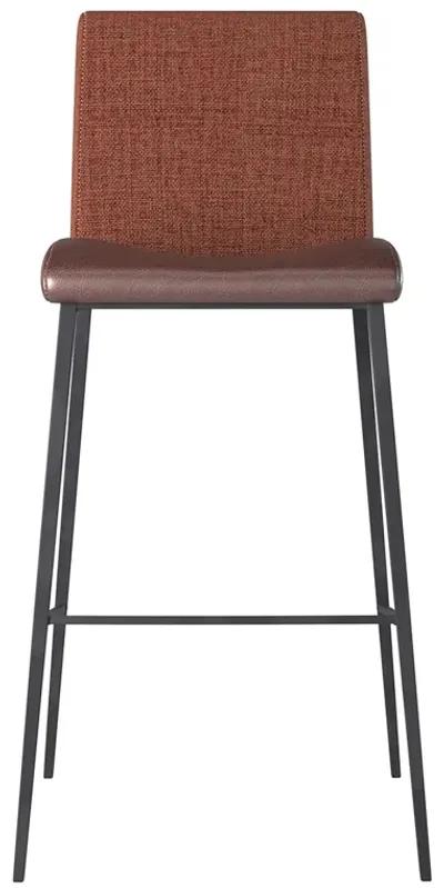 Rasmus-B Bar Stool with Dark Brown Leatherette and Orange Fabric with Matte Black Legs - Set of 2